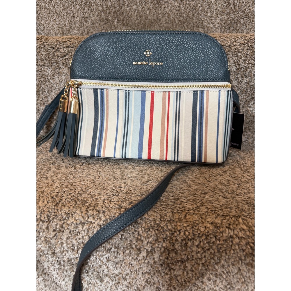 Nanette Lepore NWT Sullivan Crossbody 3 section Bag navy/stripes